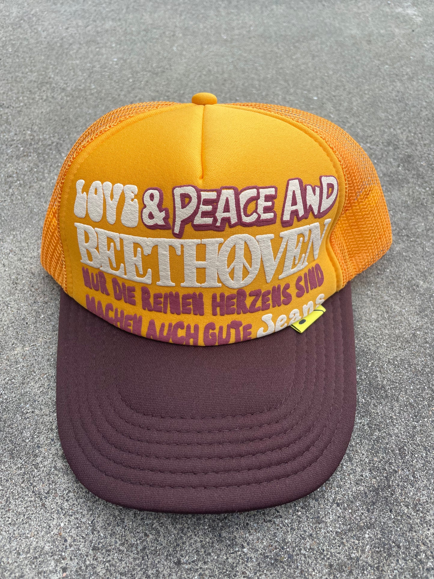 Kapital Kountry Love and Peace and Beethoven Yellow Trucker Hat