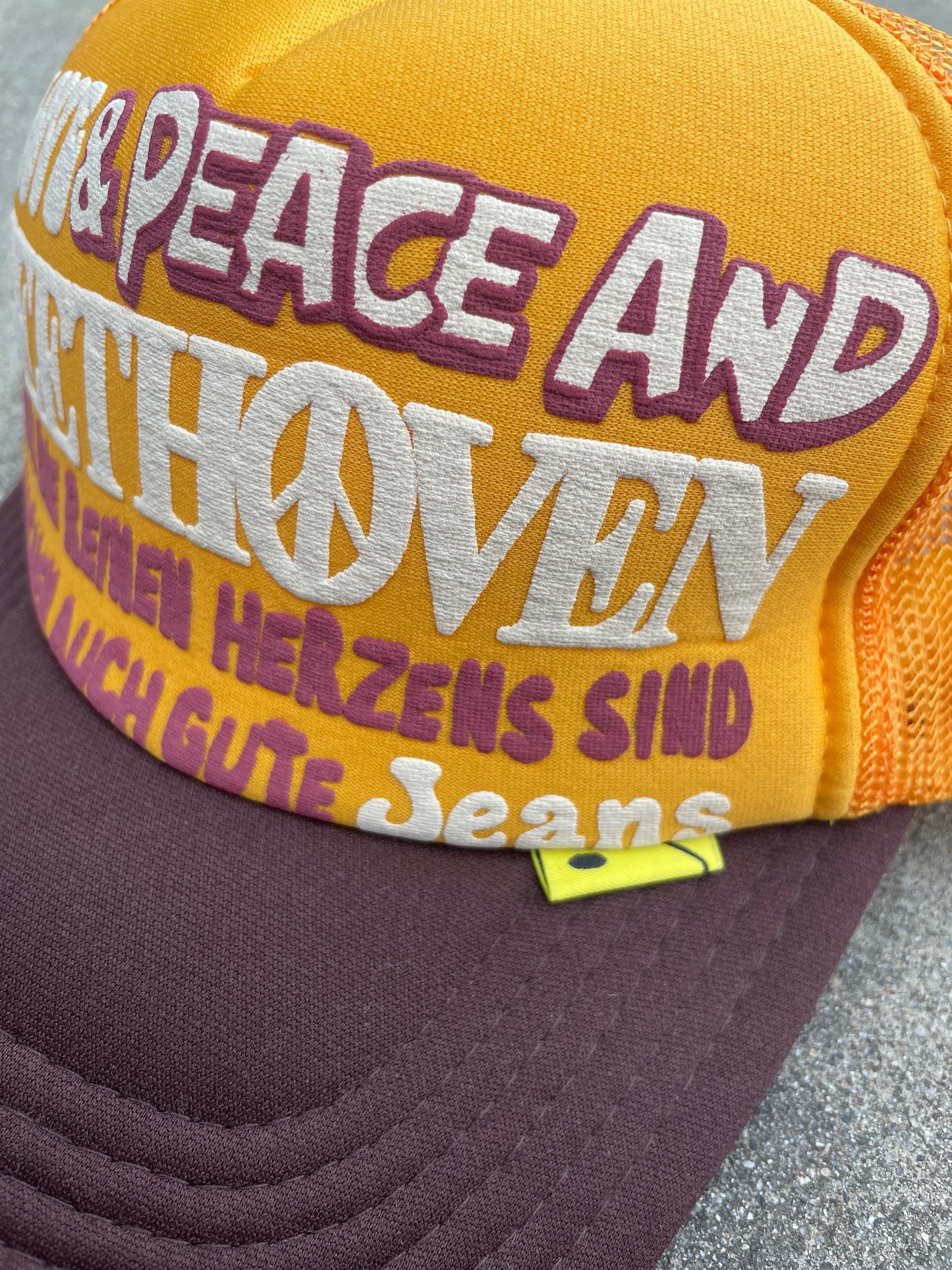 Kapital Kountry Love and Peace and Beethoven Yellow Trucker Hat