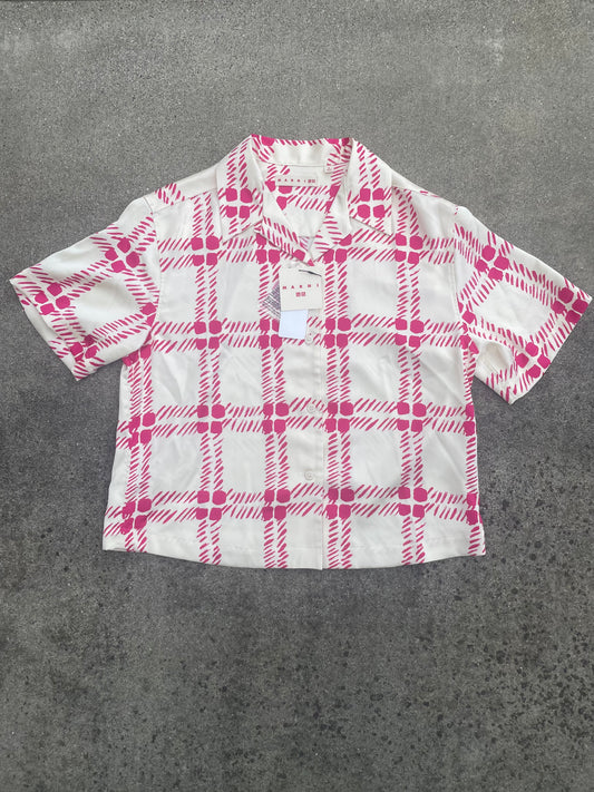 Marni Uniqlo Silky Satin Open Collar Pink Shirt